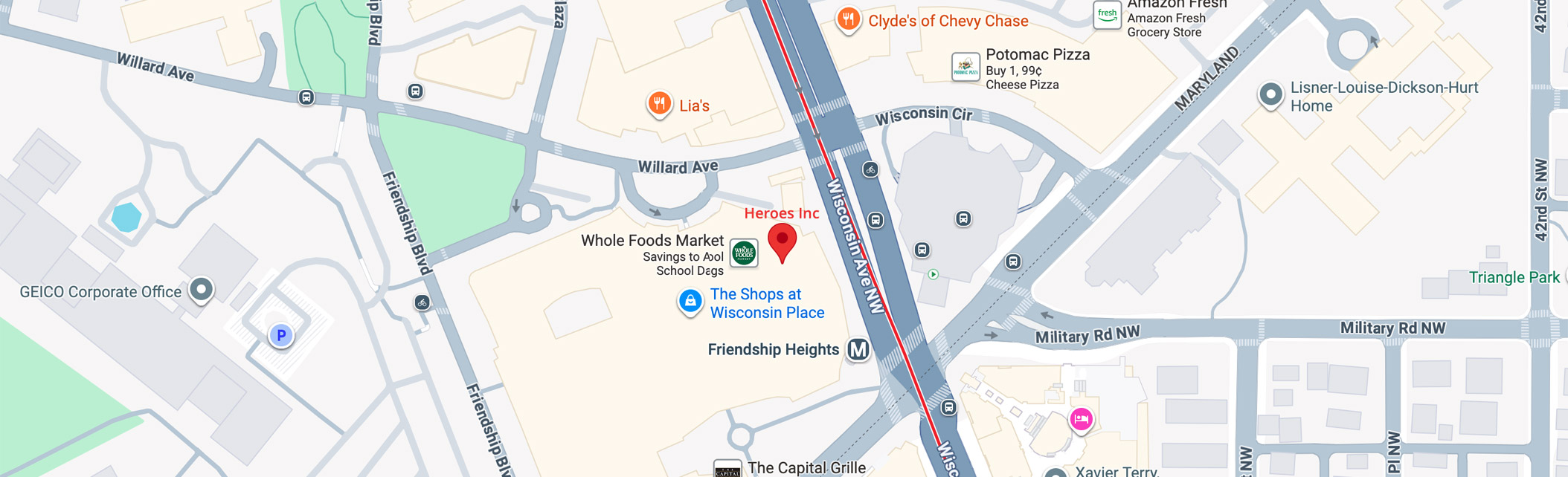 Map showing Heroes office location